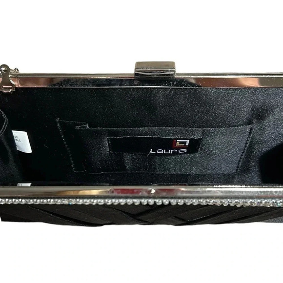 LAURA purse , women little black  clutch.Beads,shiny, weave,woven,silver chain - Picture 4 of 12